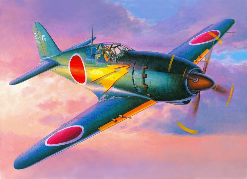 Japanese Fighter Plane — Blue, Dramatic, Sunset