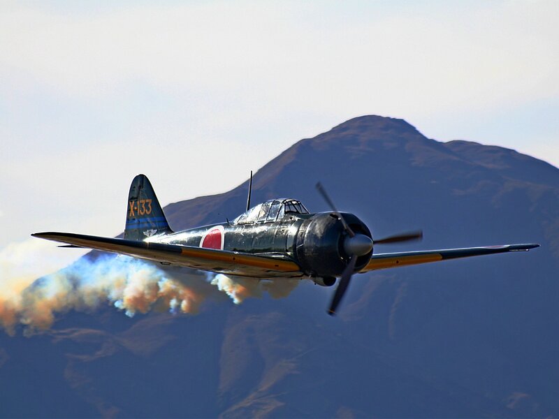 Japanese Fighter Plane — Blue, Dramatic