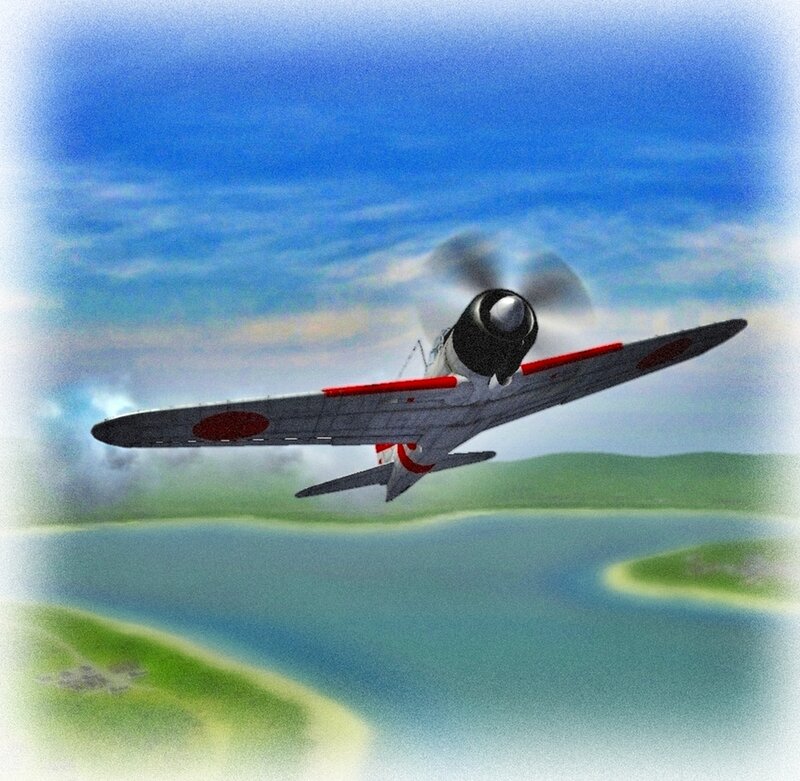 Japanese Fighter Plane — Blue, Dynamic, Afternoon, Digital Art