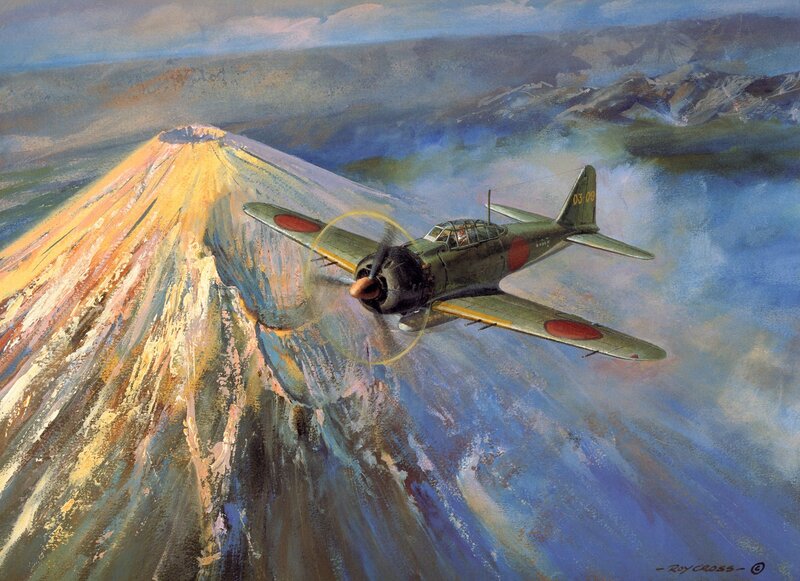Japanese Fighter Plane — Green, Dramatic, Afternoon, Painting