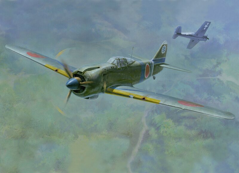 Japanese Fighter Plane — Green, Dramatic, Illustration