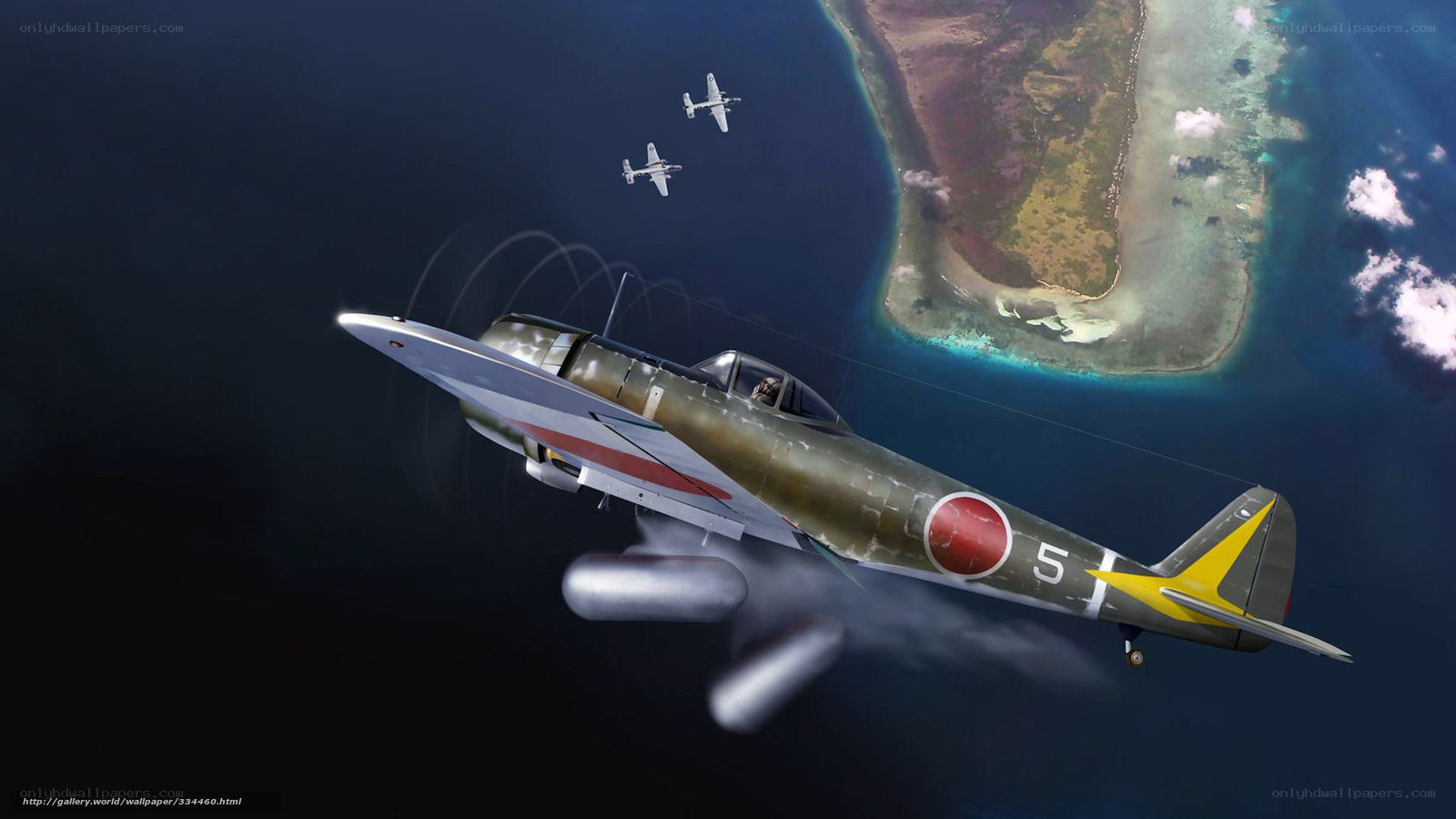 Japanese fighter plane over island