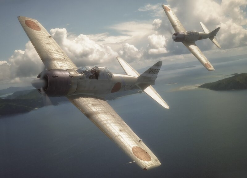 Japanese Fighter Planes — Gray, Dramatic, Afternoon