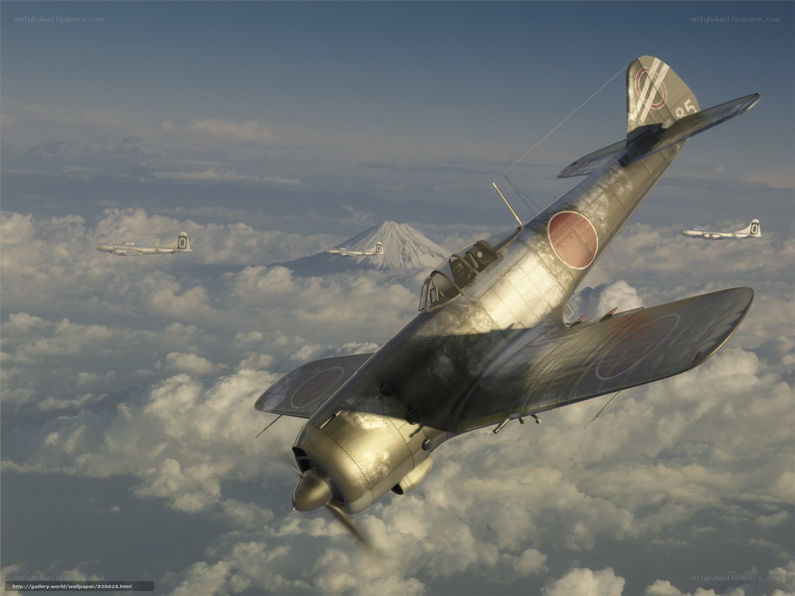 Japanese fighter planes in flight