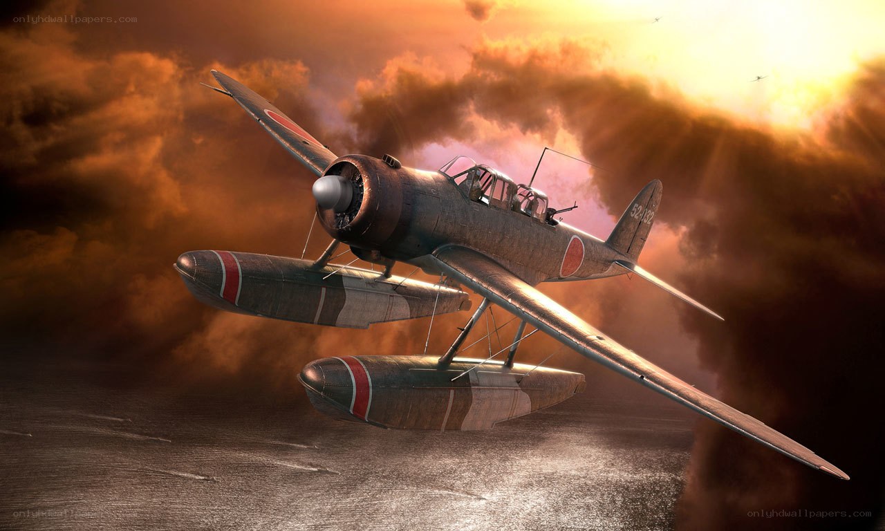 Japanese floatplane in sunset