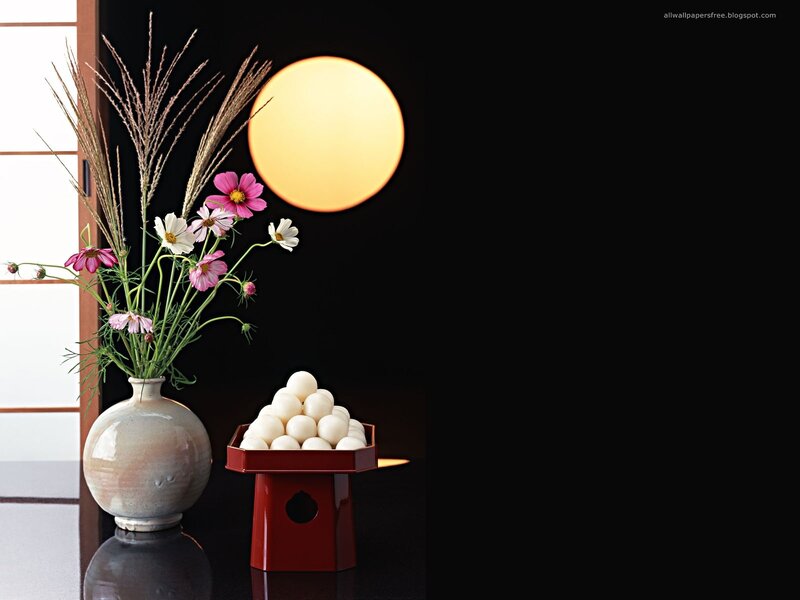 Japanese floral arrangement with mochi