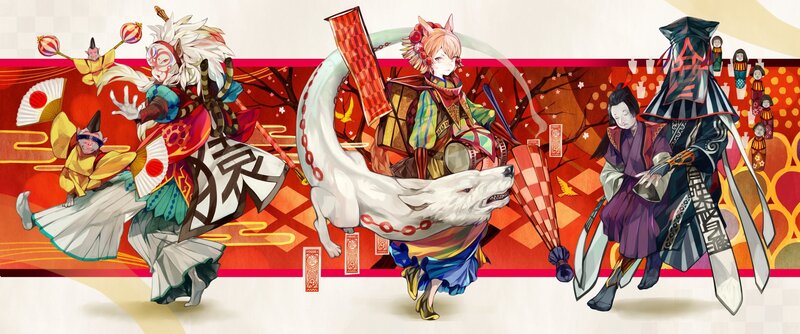 Japanese folklore characters in action