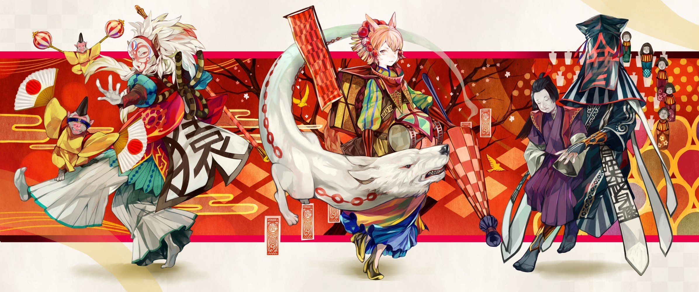 Japanese folklore characters in action
