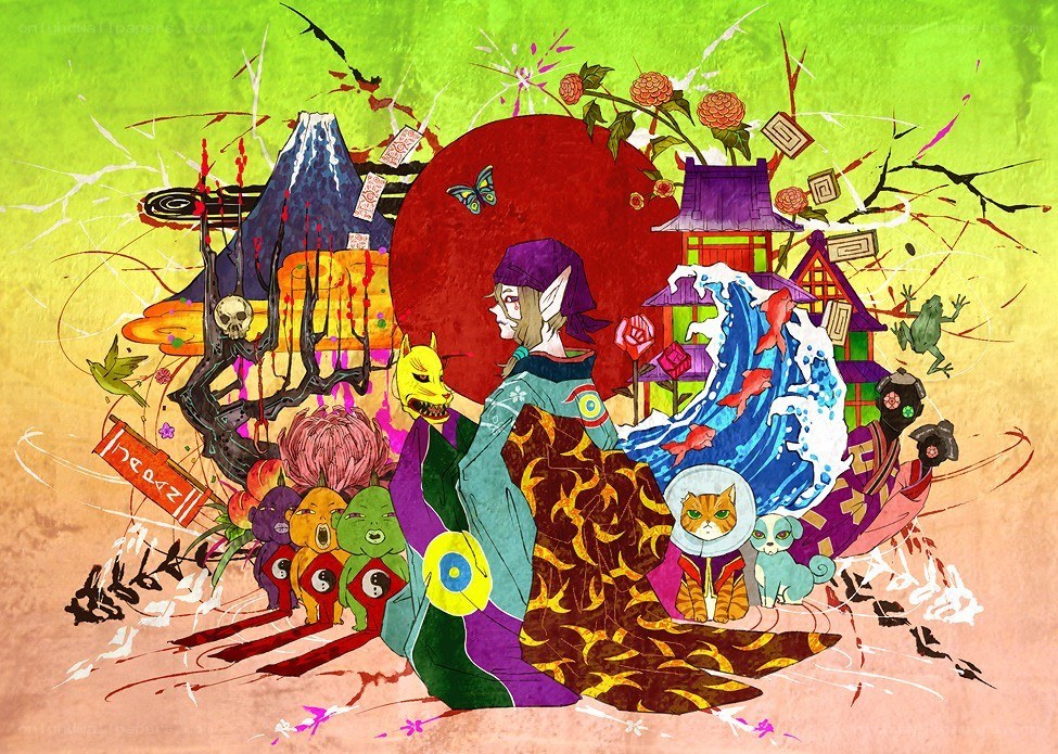 Japanese folklore collage art