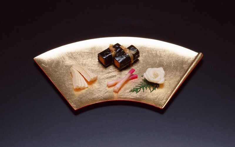 Japanese Food on Gold Plate