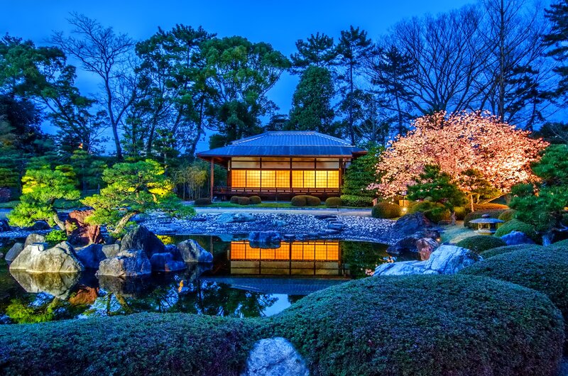 Japanese Garden at Dusk — Blue