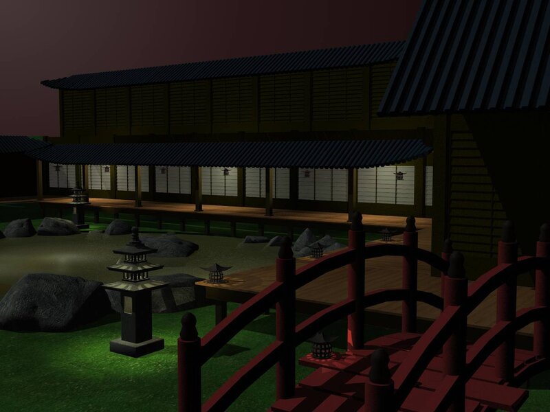 Japanese Garden at Night — Green, Serene