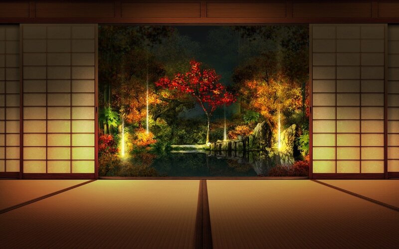 Japanese Garden at Night — Red