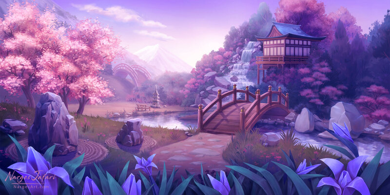 Japanese Garden Landscape — Purple