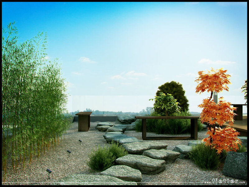 Japanese garden on a rooftop