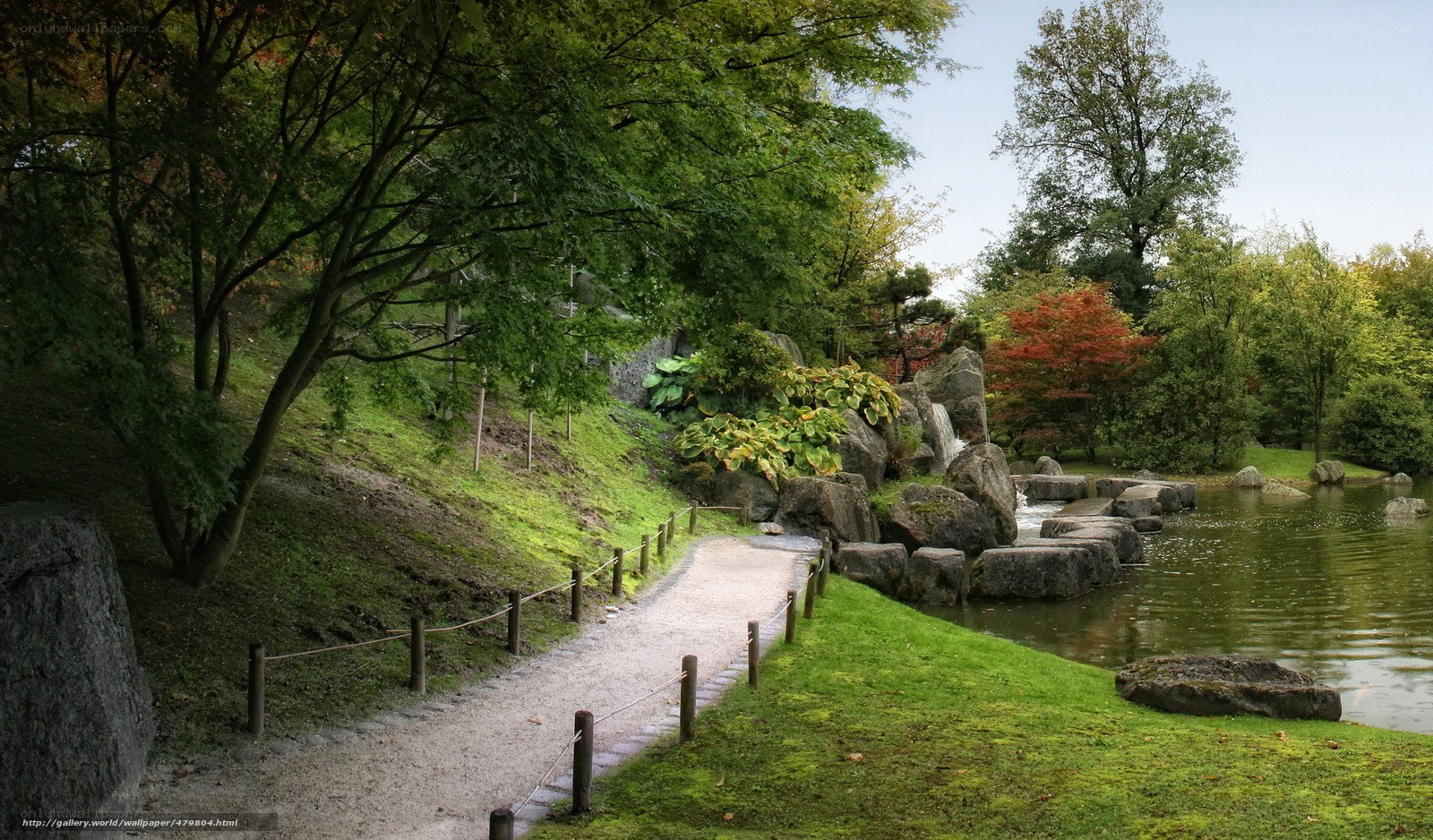 Japanese garden path and pond