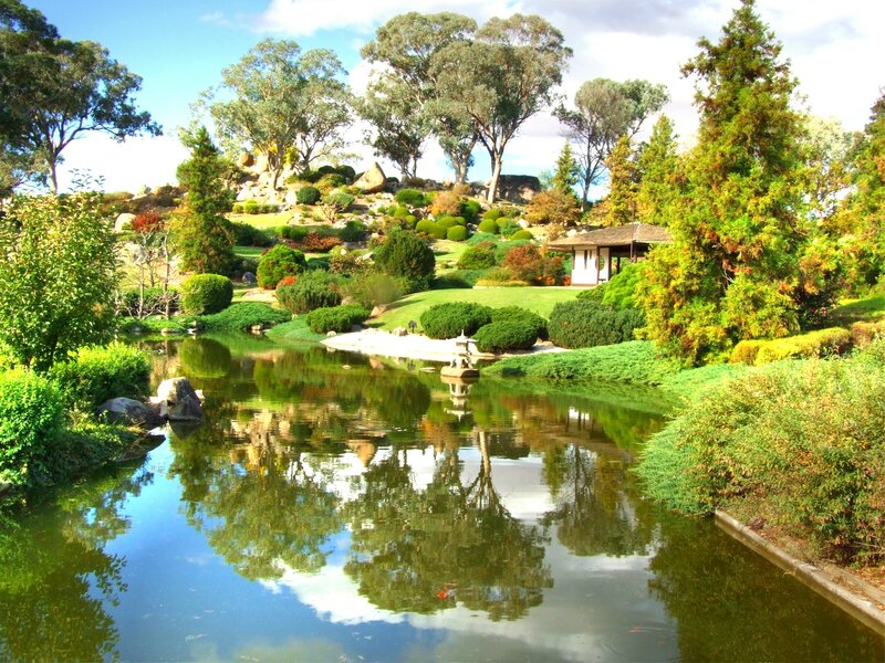 Japanese Garden Pond — Green, Serene, Afternoon, Photograph, Trees, Shrine