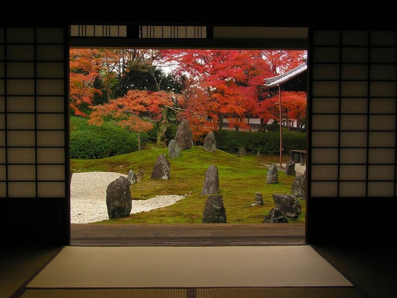 Japanese garden through shoji screen