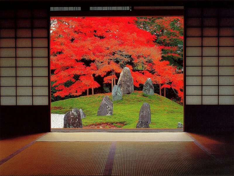 Japanese garden through shoji screen
