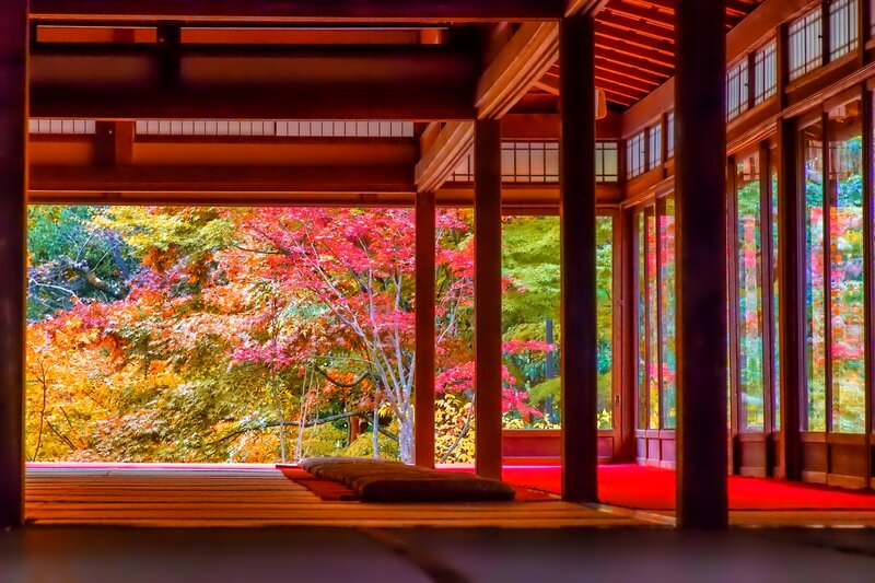 Japanese Garden View — Red, Serene, Autumn