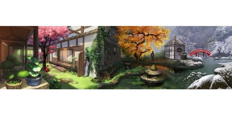 Japanese Garden with Four Seasons