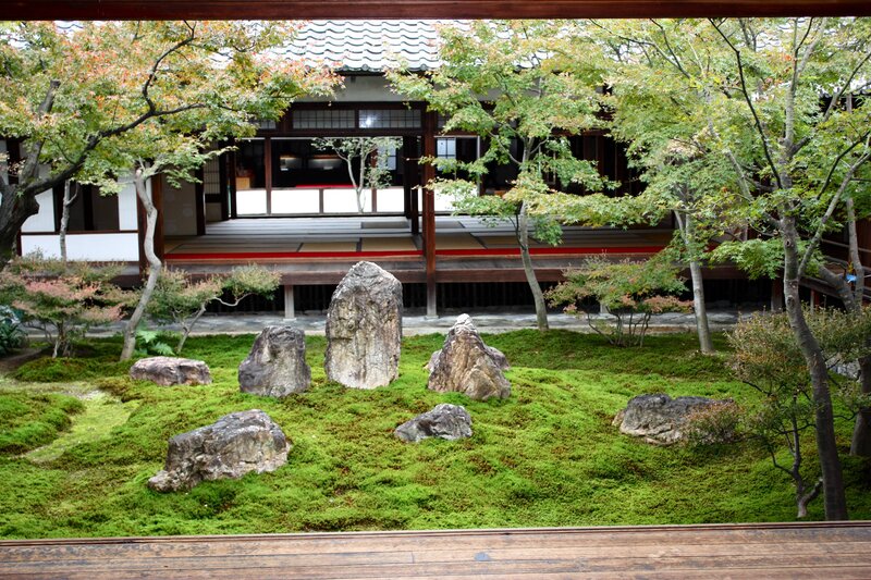 Japanese garden with moss and rocks