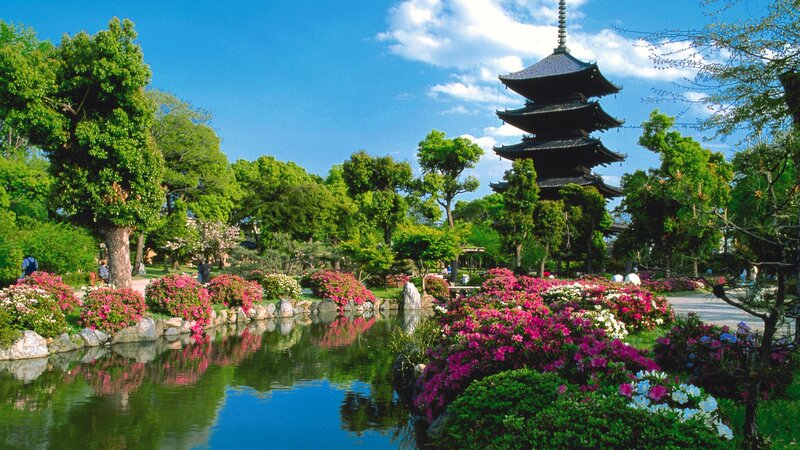 Japanese garden with pagoda