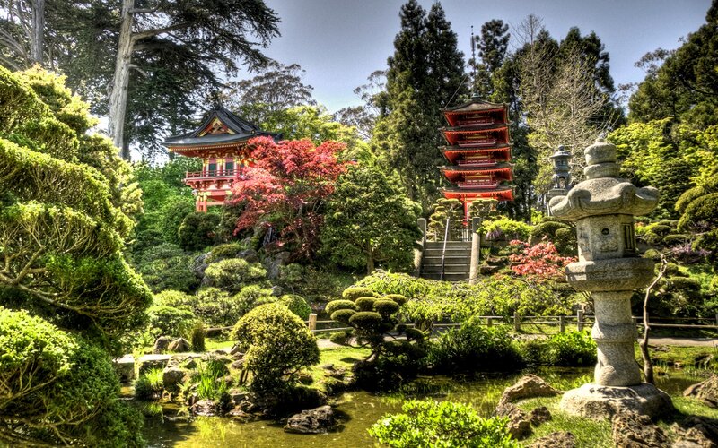 Japanese Garden with Pagoda — Green, Serene, Afternoon