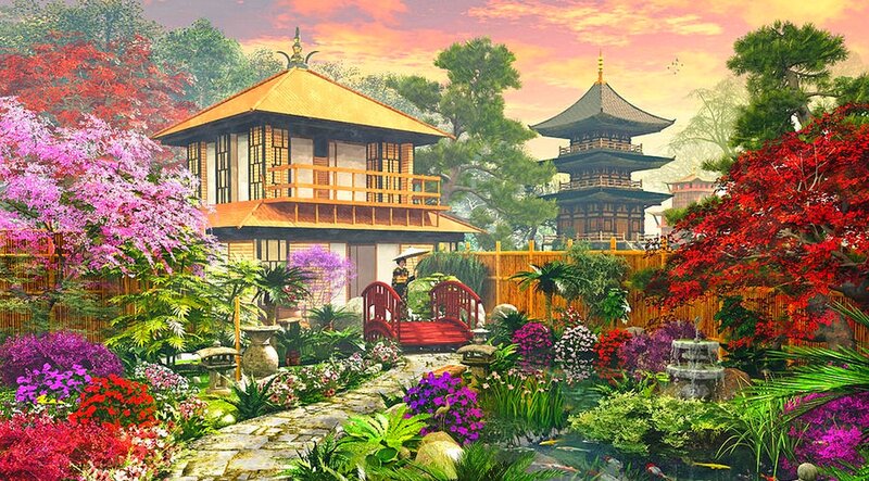 Japanese Garden with Pagoda — Pink