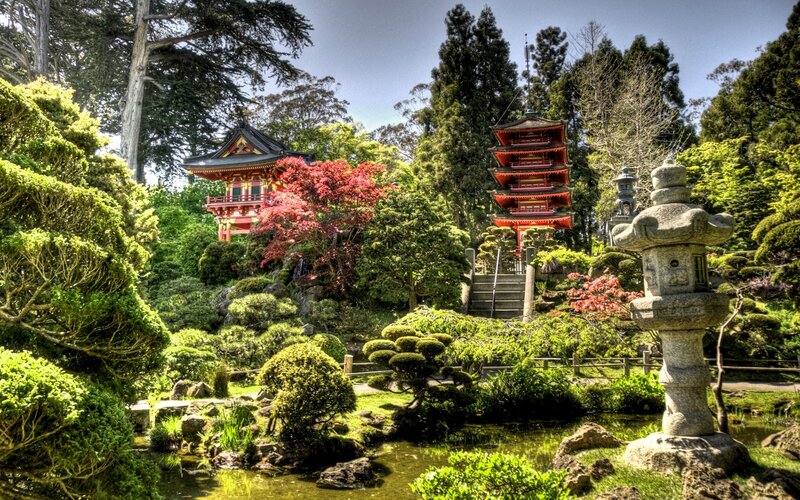 Japanese garden with pagodas