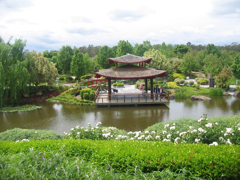 Japanese garden with pond and gazebo