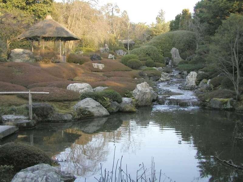 Japanese garden with pond and gazebo