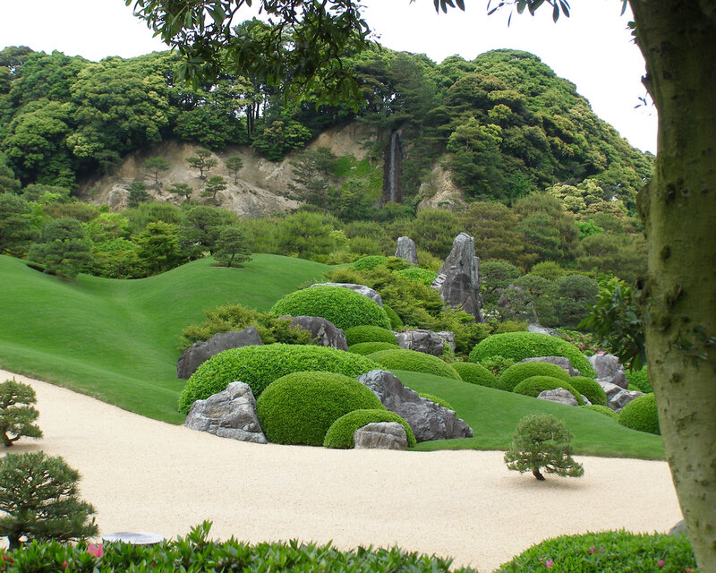 Japanese garden with sand and rocks
