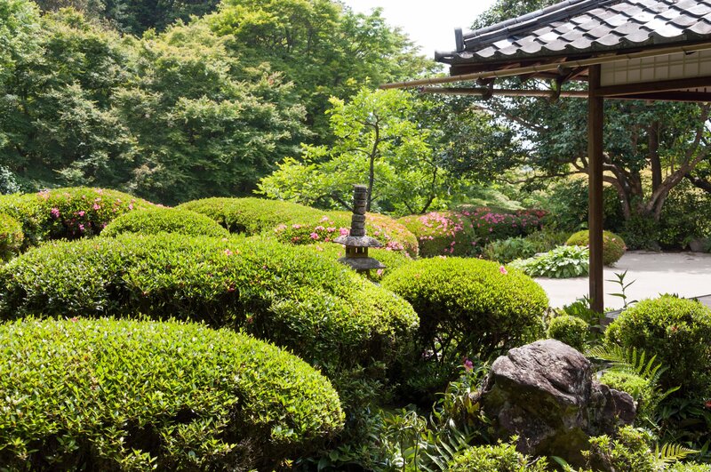 Japanese garden with stone lantern