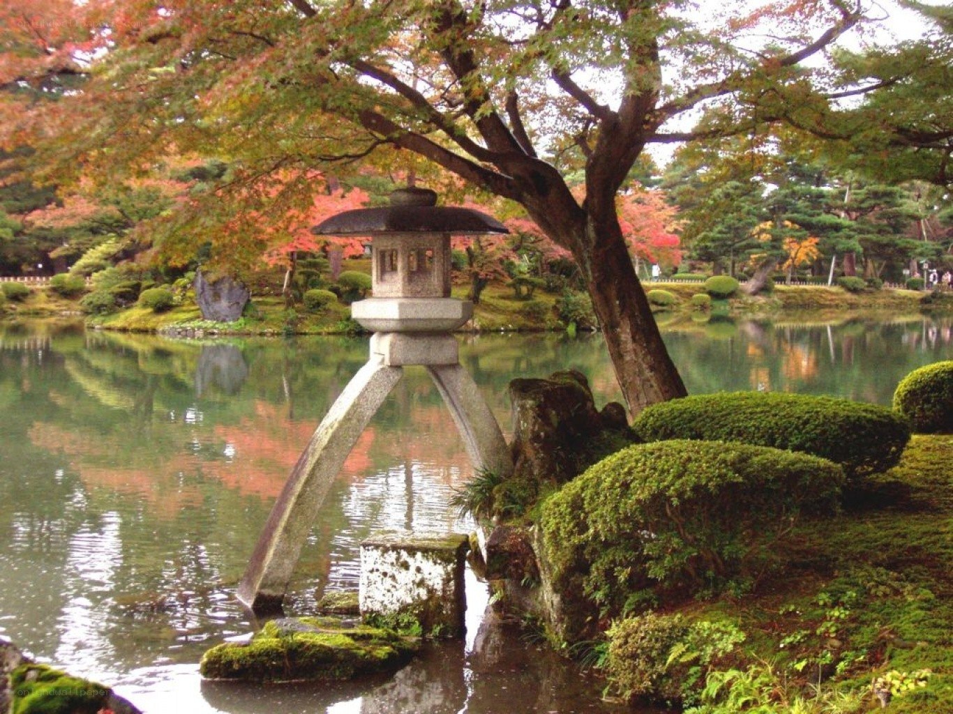 Japanese garden with stone lantern