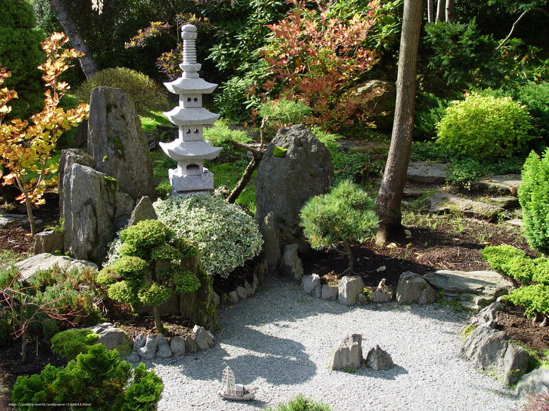 Japanese garden with stone pagoda