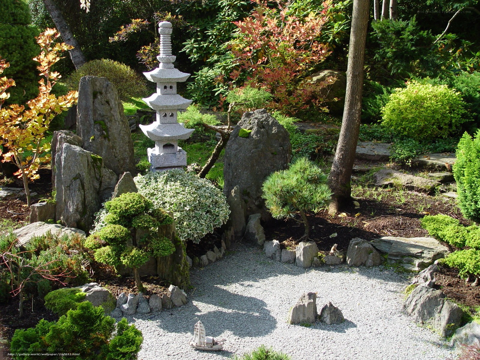 Japanese garden with stone pagoda