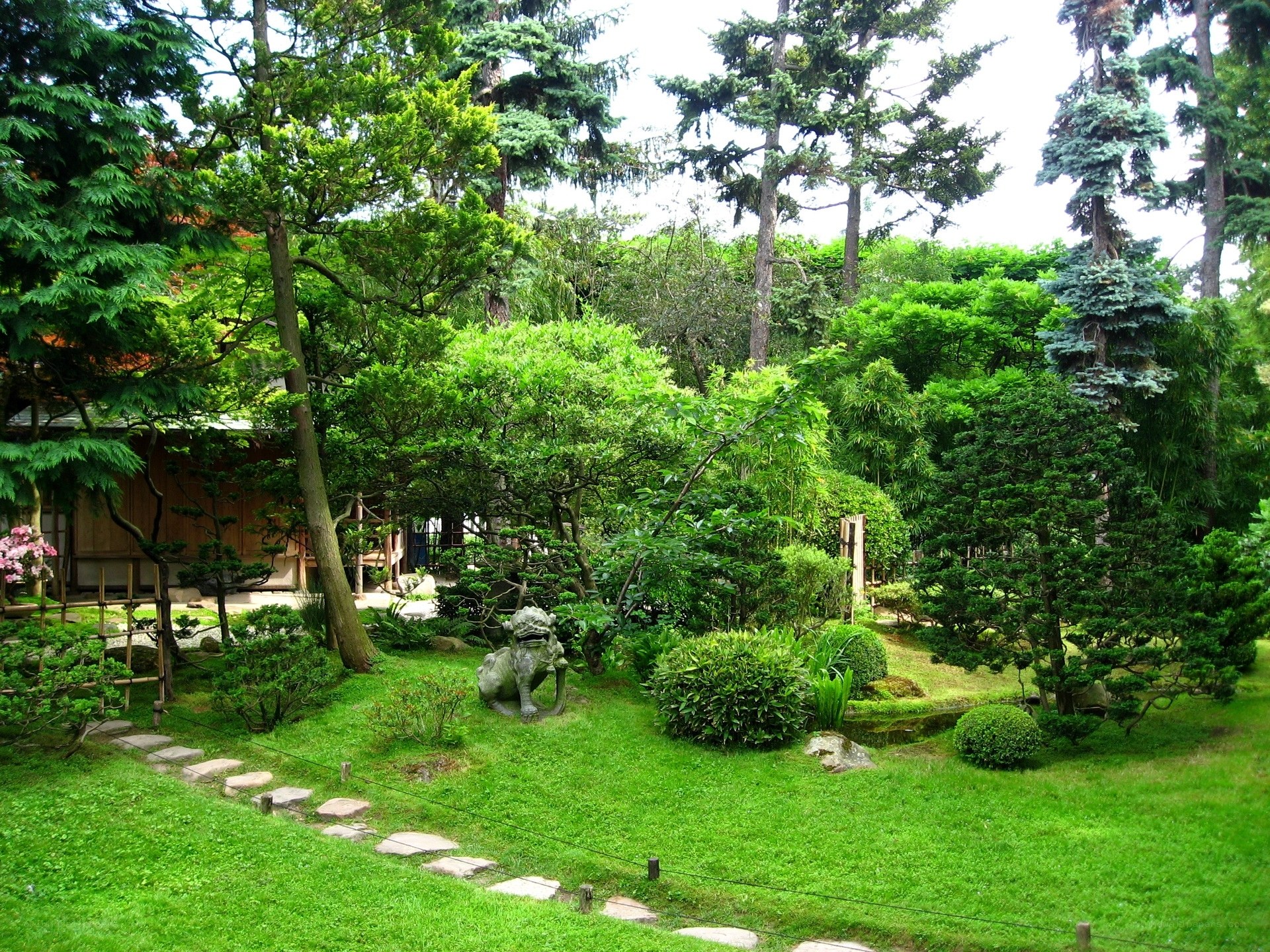 Japanese garden with stone path