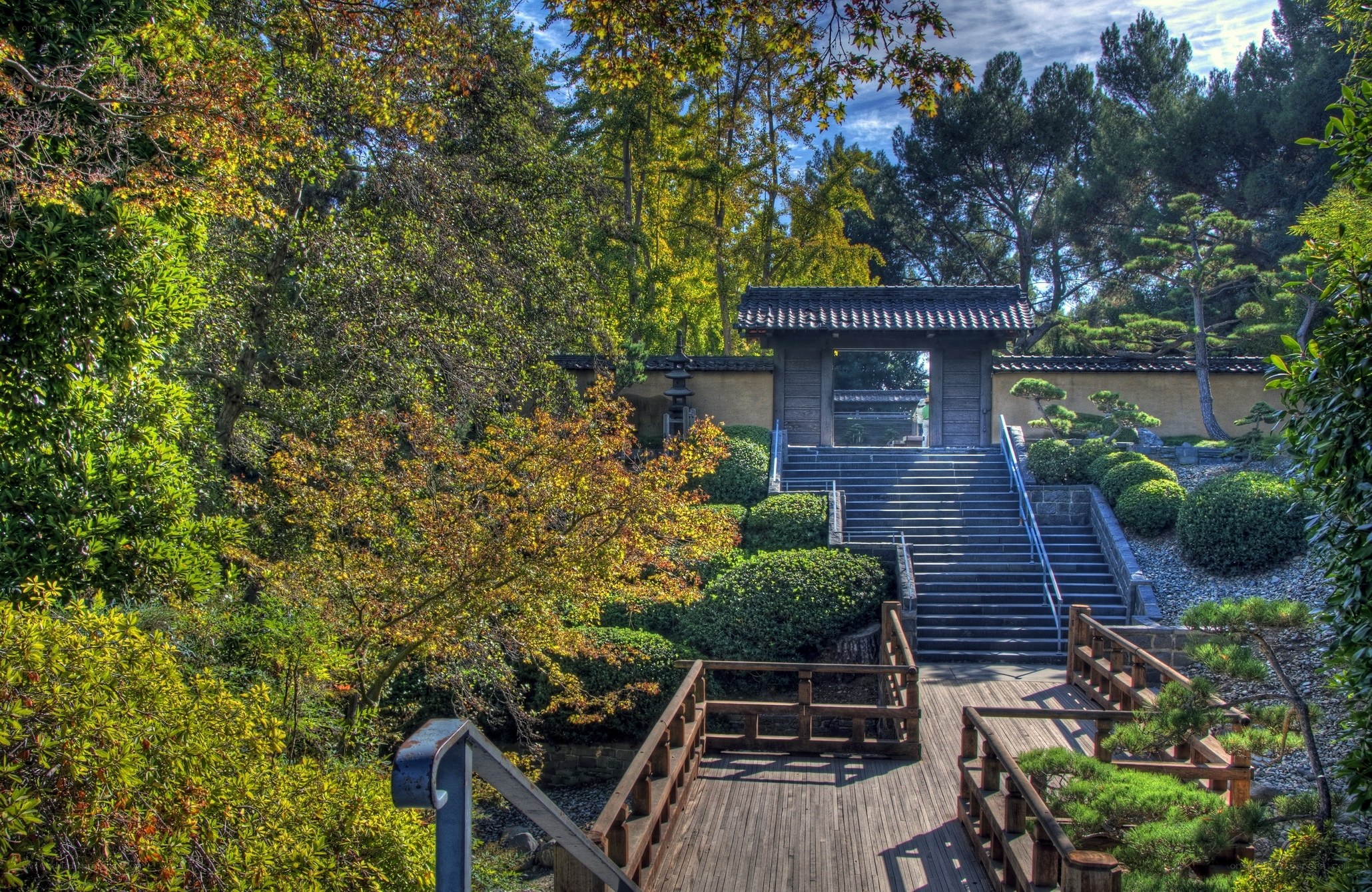 Japanese garden with stone steps