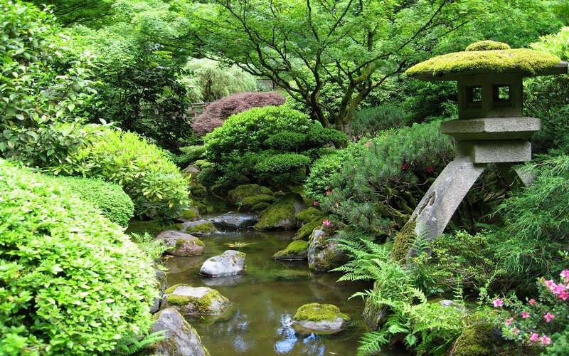 Japanese Garden with Stream — Green