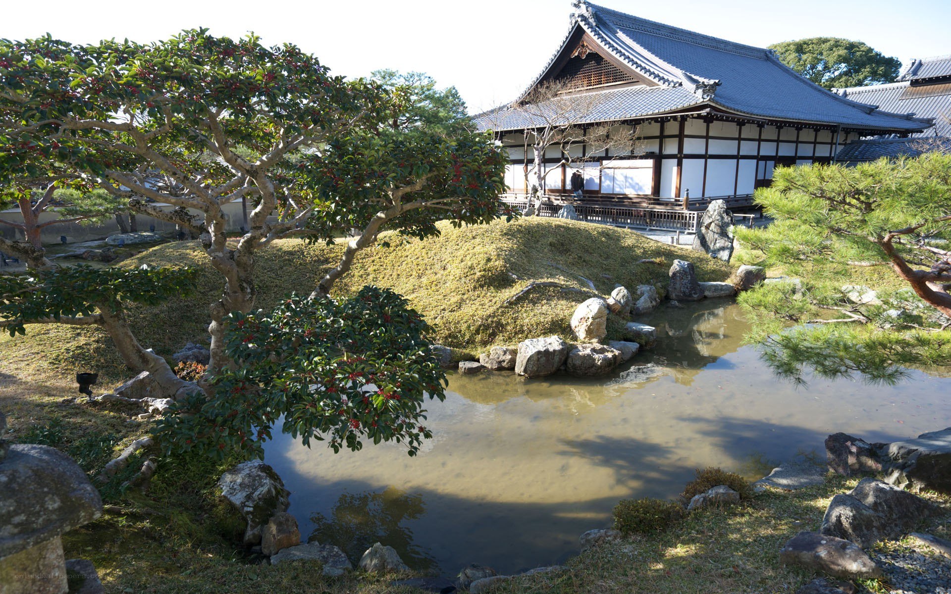 Japanese garden with temple