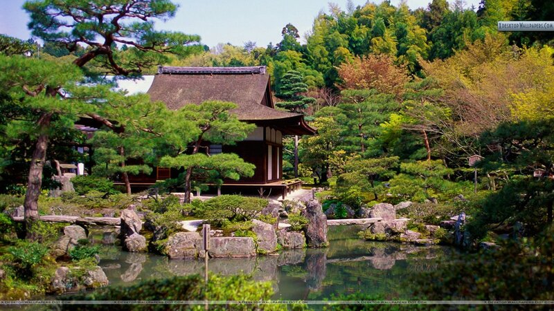 Japanese garden with temple