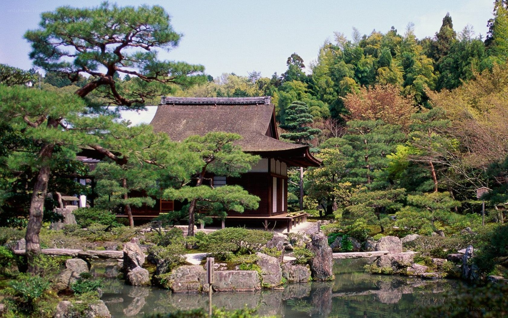 Japanese garden with temple