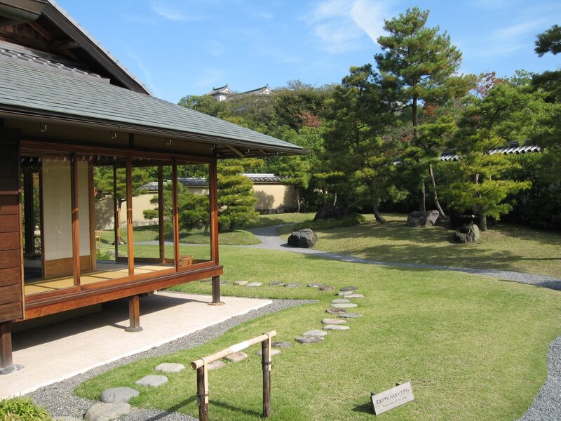 Japanese garden with traditional house