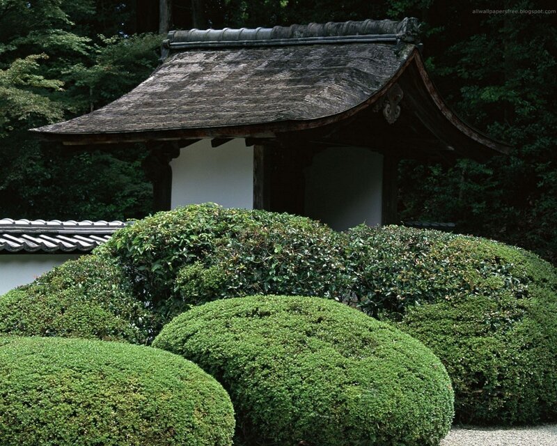 Japanese garden with traditional pavilion