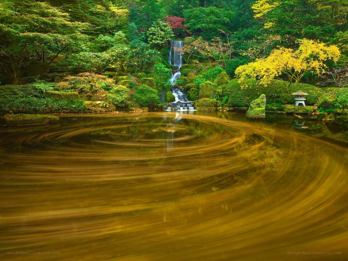 Japanese garden with waterfall