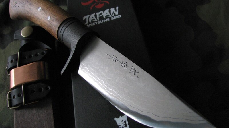 Japanese knife with wooden handle