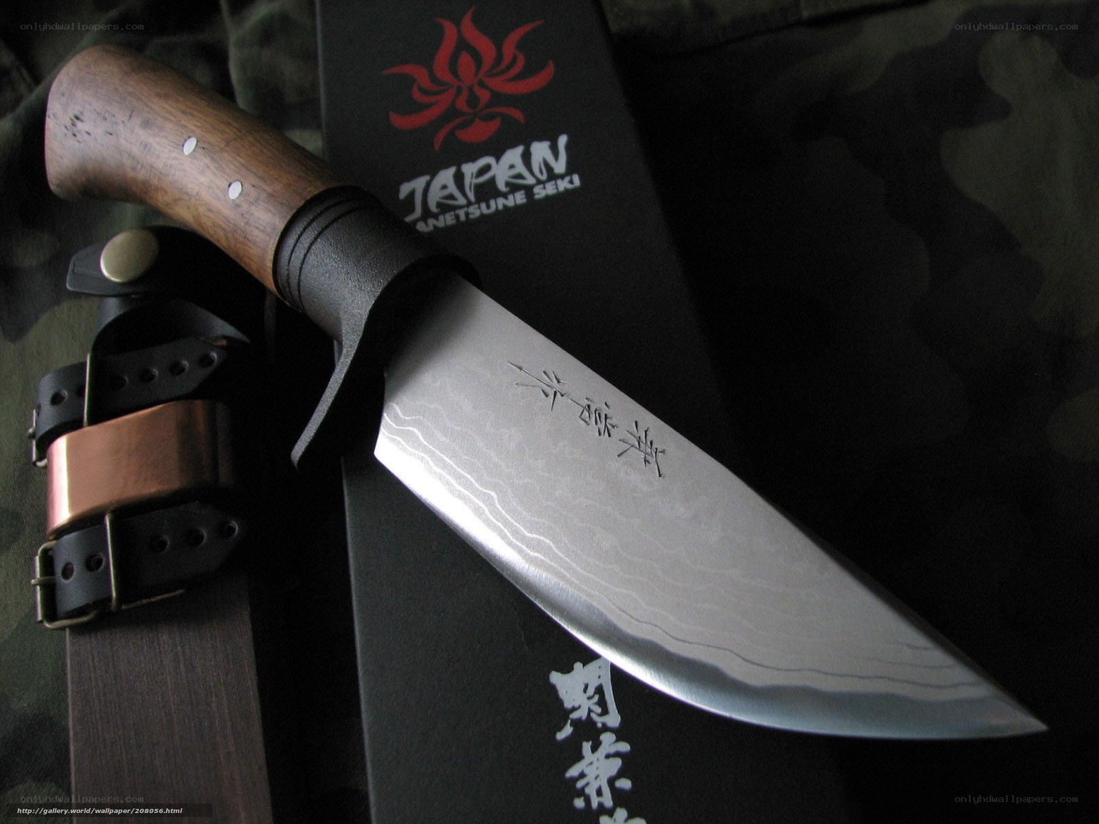Japanese knife with wooden handle