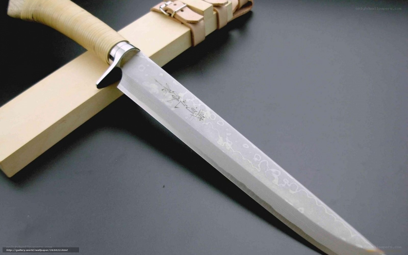 Japanese knife with wooden sheath