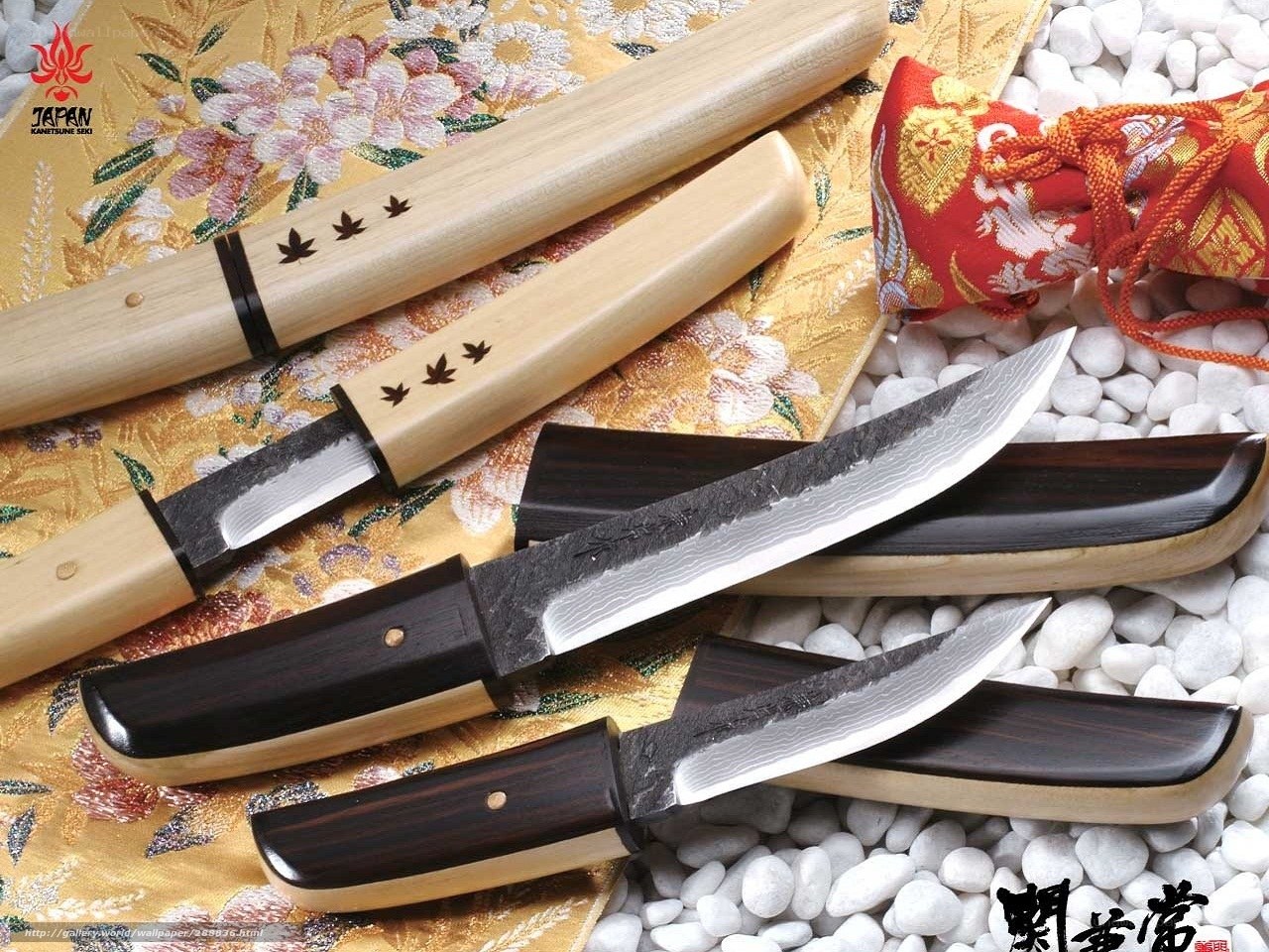 Japanese knives on fabric